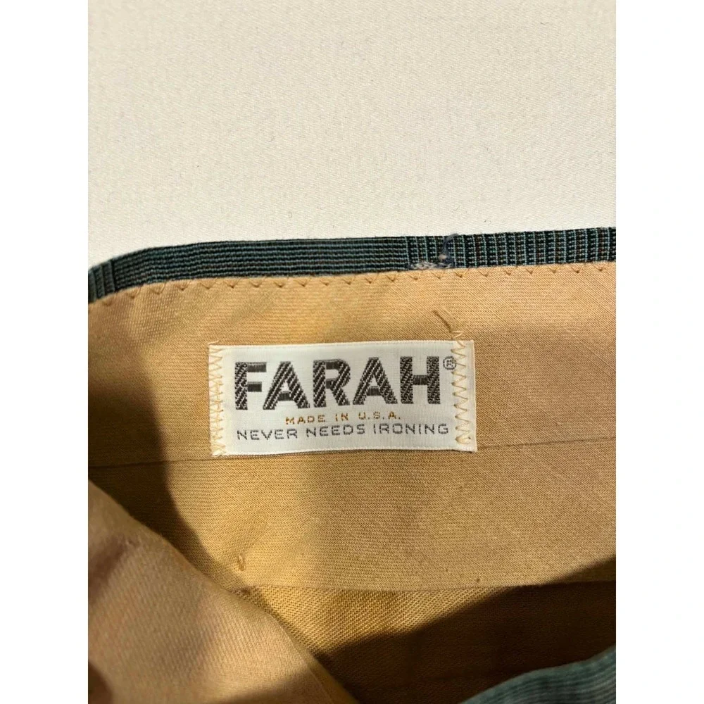 Farah Vintage Blue Glen Plaid Dress Pants Straight Leg Mens 32x28‎ USA Made
